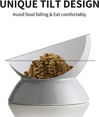 Ceramic Raised Cat Bowls, Slanted Cat Dish Food or Water Bowls, Elevated Porcelain Pet Feeder Bowl Protect Cat'S Spine, Stress Free, Backflow Prevention(Grey)