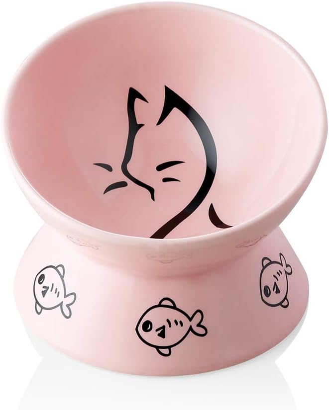 Elevate Your Pet's Dining Experience with Our Stylish Pink Ceramic Raised Cat Bowl - Perfect for Small Cats and Dogs!