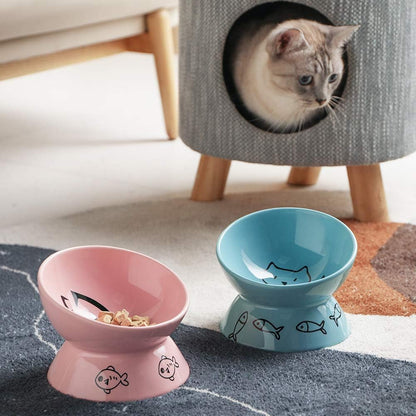Elevate Your Pet's Dining Experience with Our Stylish Pink Ceramic Raised Cat Bowl - Perfect for Small Cats and Dogs!