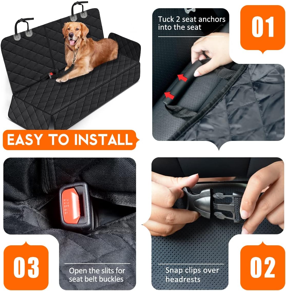 Ultimate Waterproof Dog Car Seat Cover - Non-Slip Back Seat Protector for Dogs and Kids - Fits Most Cars, Trucks, and SUVs - Black