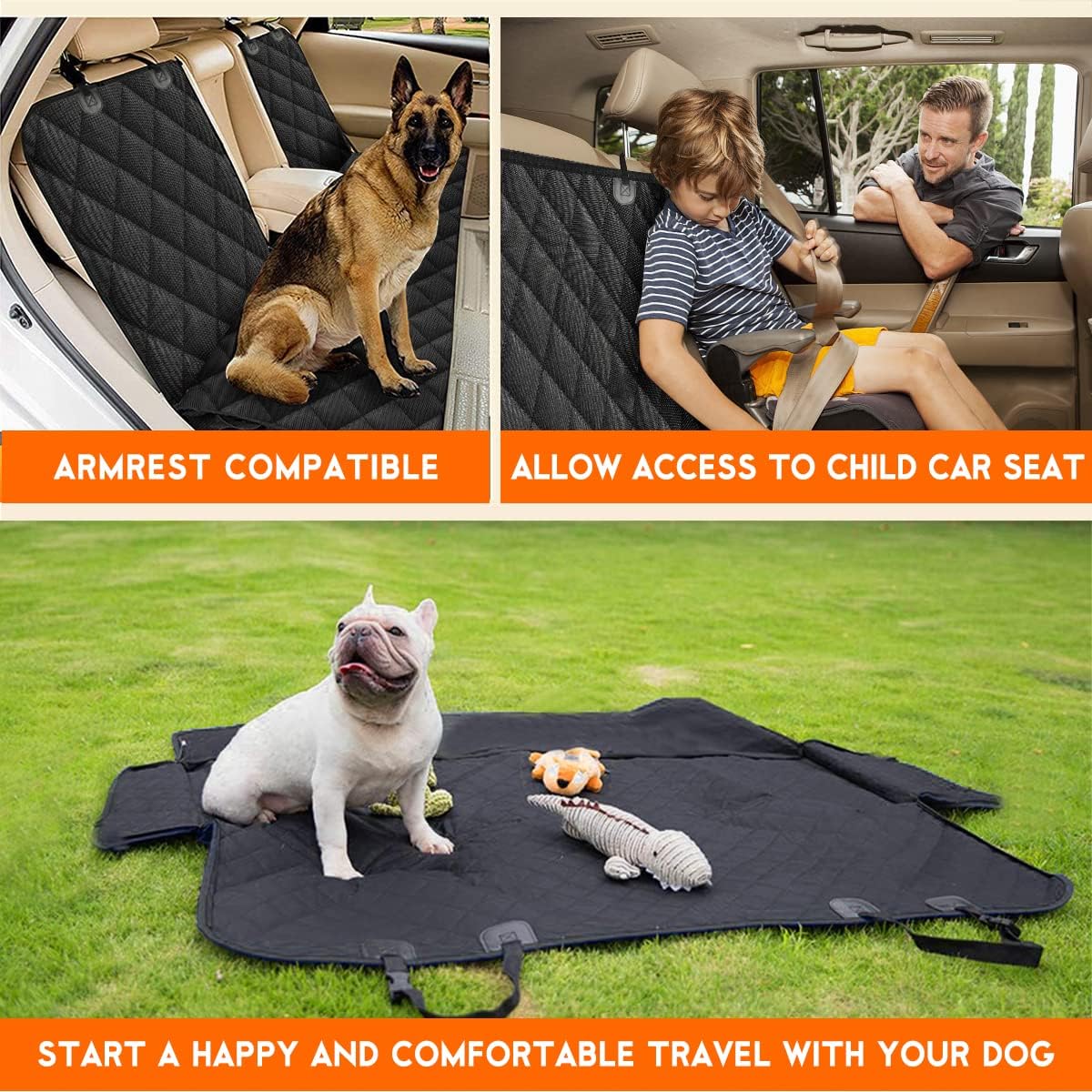 Ultimate Waterproof Dog Car Seat Cover - Non-Slip Back Seat Protector for Dogs and Kids - Fits Most Cars, Trucks, and SUVs - Black