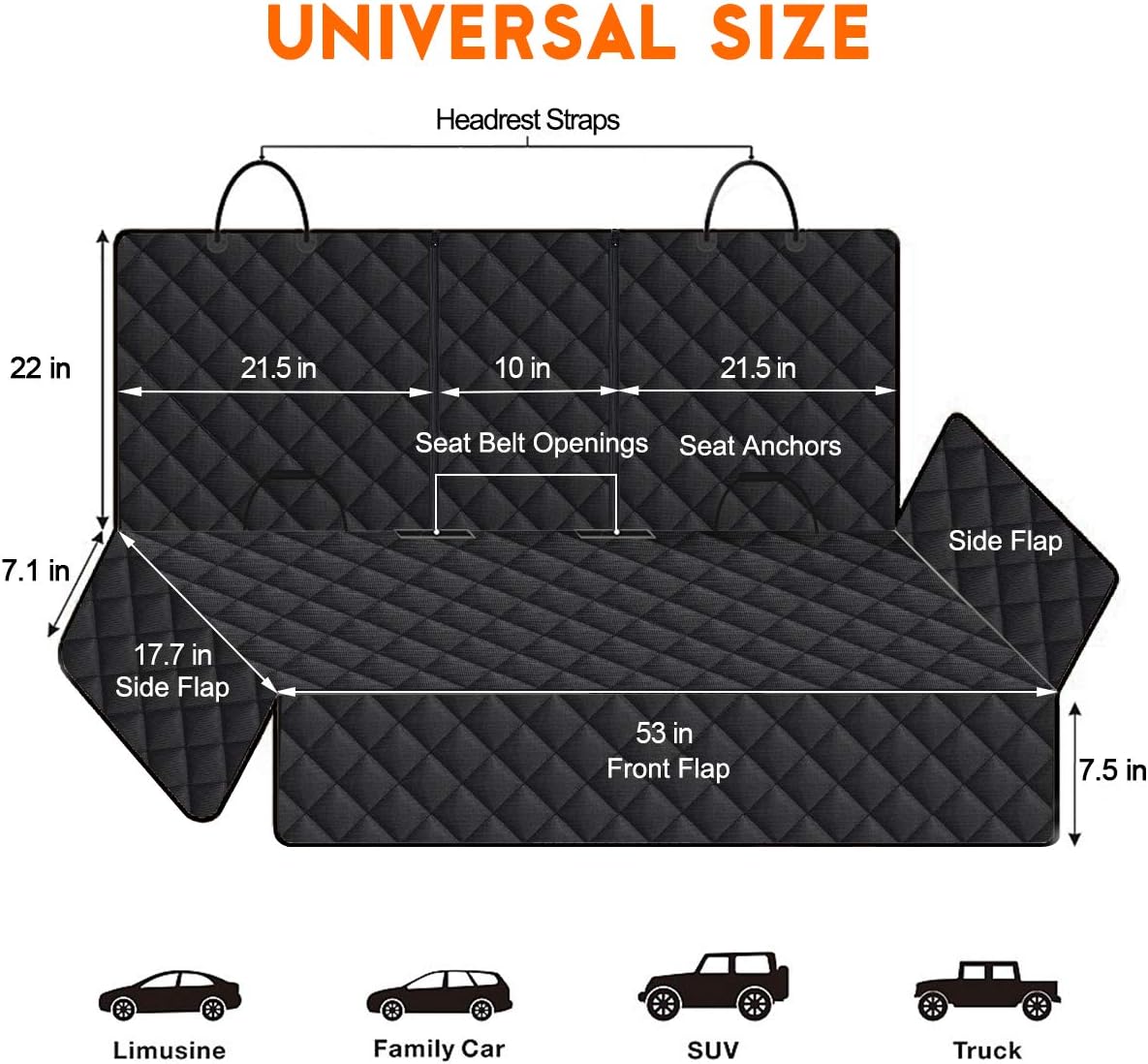 Ultimate Waterproof Dog Car Seat Cover - Non-Slip Back Seat Protector for Dogs and Kids - Fits Most Cars, Trucks, and SUVs - Black