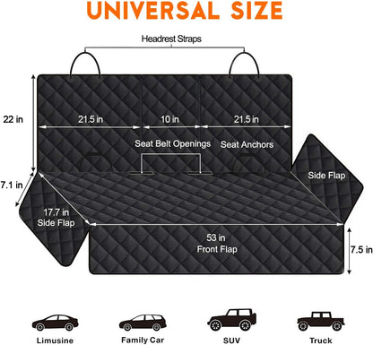 Ultimate Waterproof Dog Car Seat Cover - Non-Slip Back Seat Protector for Dogs and Kids - Fits Most Cars, Trucks, and SUVs - Black