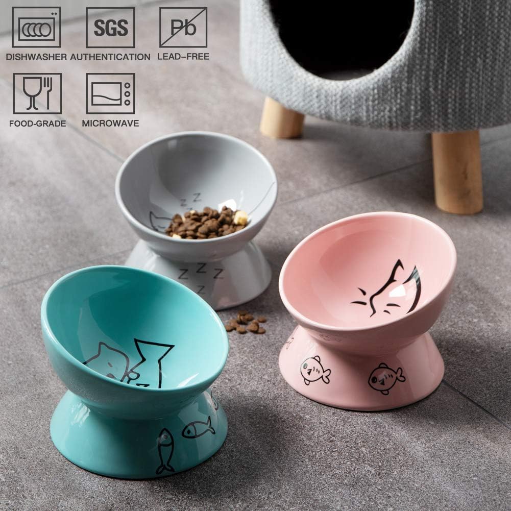 Elevate Your Pet's Dining Experience with Our Stylish Pink Ceramic Raised Cat Bowl - Perfect for Small Cats and Dogs!