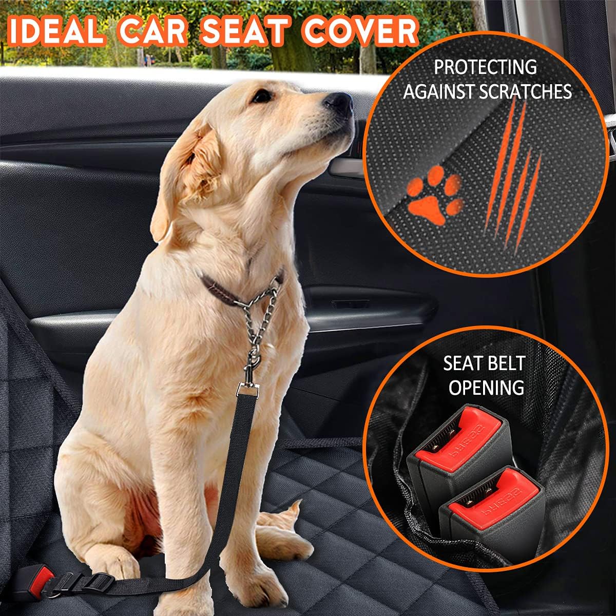 Ultimate Waterproof Dog Car Seat Cover - Non-Slip Back Seat Protector for Dogs and Kids - Fits Most Cars, Trucks, and SUVs - Black